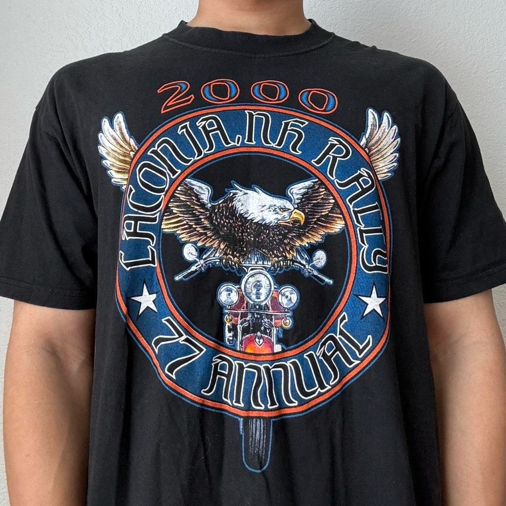 Vintage 2000 Sturgis Laconia NH Rally Races Graphics Black T-Shirt